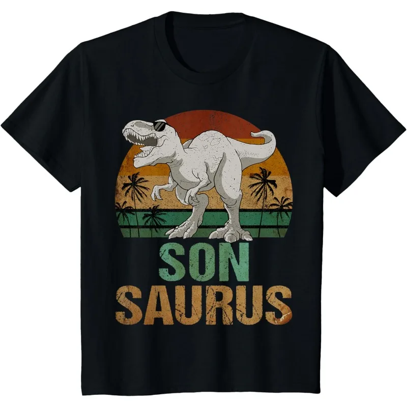 Son Saurus T Rex Dinosaur Son Saurus Gift Kid T-Shirt Unisex Children’s Wear Cotton Casual Kid Graphic T Shirts