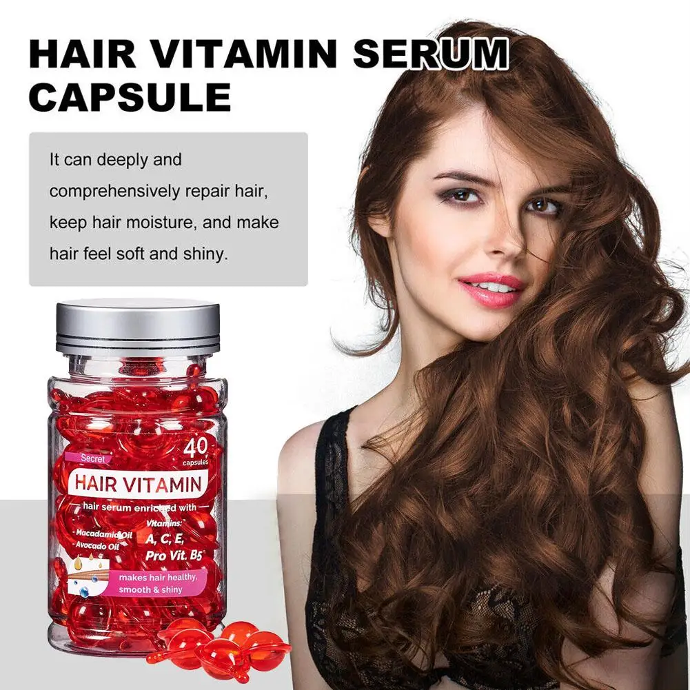 40pcs/Set Vitamin Leave-In Hair Care Essential Oil Capsules  Moroccan Nut Oil Hydrating Anti Friz Smooth Hair Care Conditioner