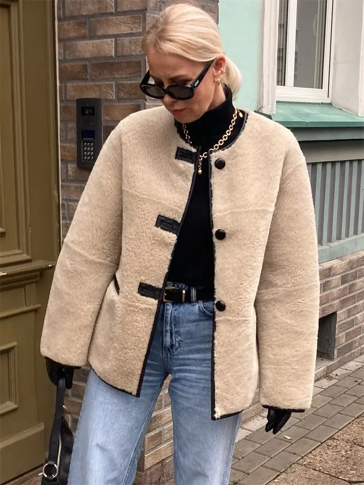 

Autumn Patchwork Fur Feather Cardigan Jackets For Women Lace-Up Fashion Loose Pocket Coat Female Elegant Outwear Jackets