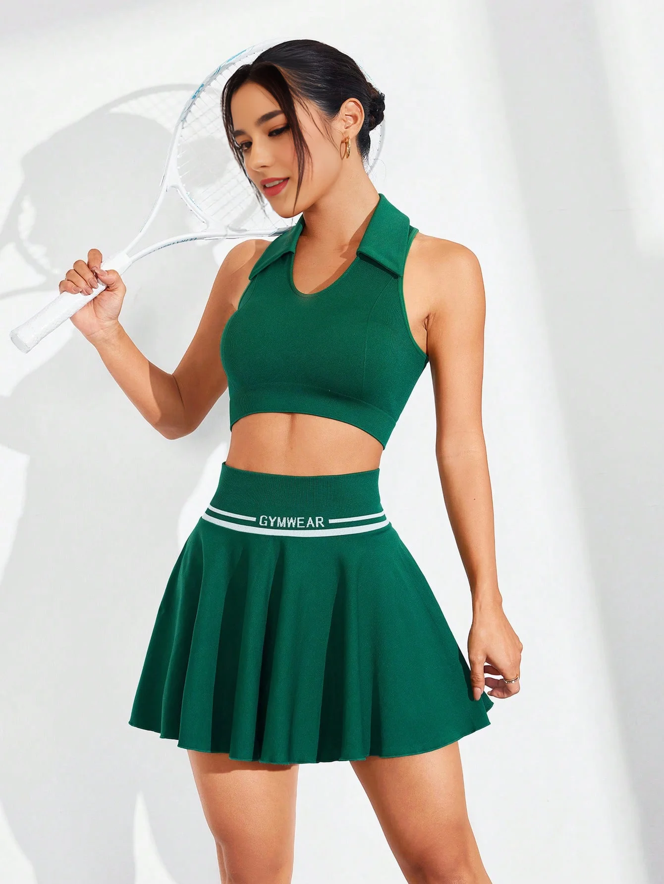 High Waisted Pleated Skirt Summer Lightweight Sports Skirt Pants For Women Solid Color Half Skirt With Lining Pockets Dress