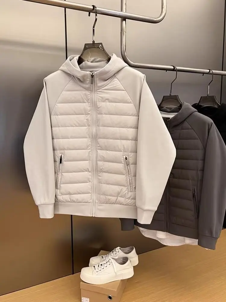 Winter New Men's Lightweight Casual Hooded Jacket Versatile Splicing Couple's Windproof and Cold Proof Cotton Jacket