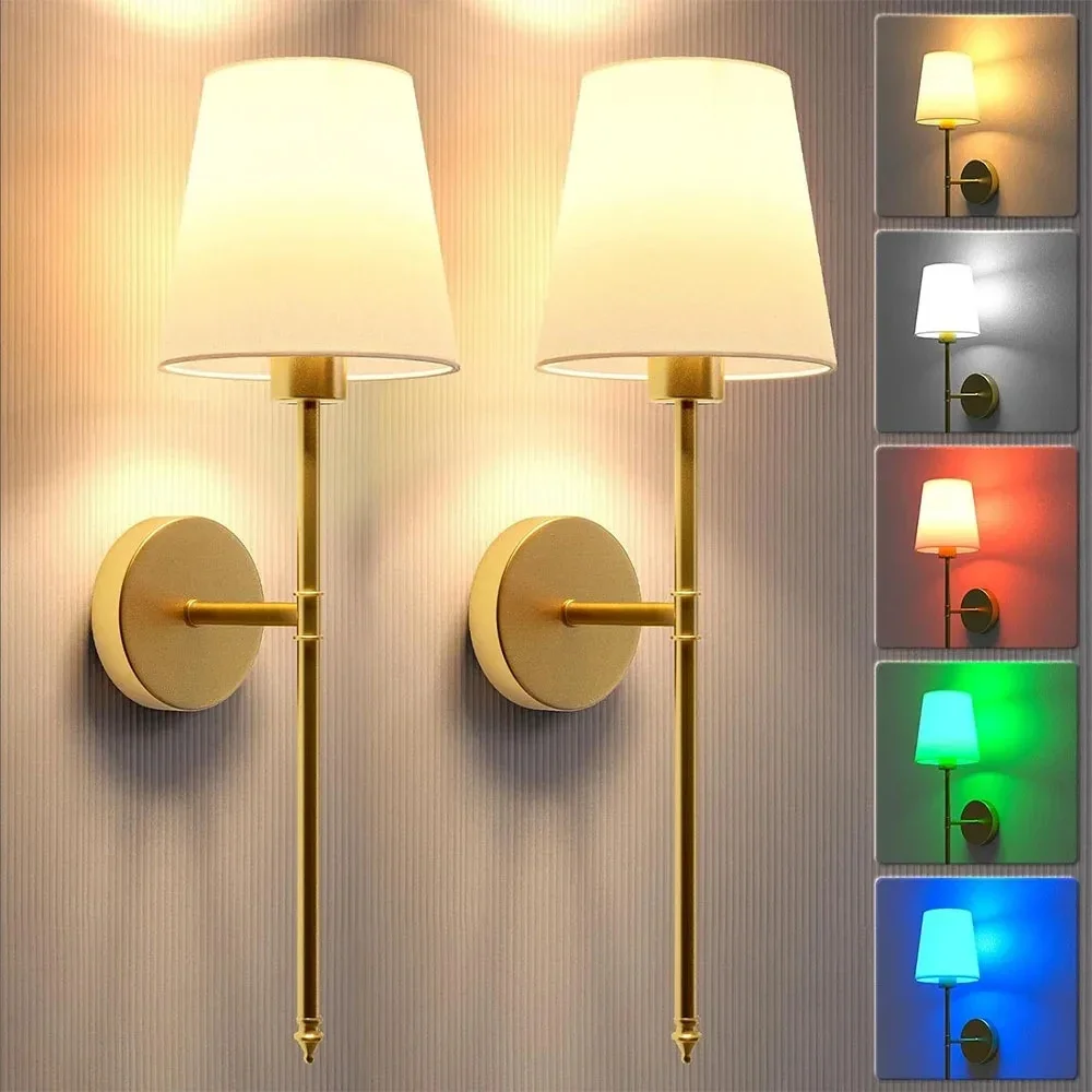 

Retro Wall Lamp LED Rechargeable Remote Control RGB Bulb Removable Wireless Wall Light For Bedroom Hallway Fabric Shade Sconce