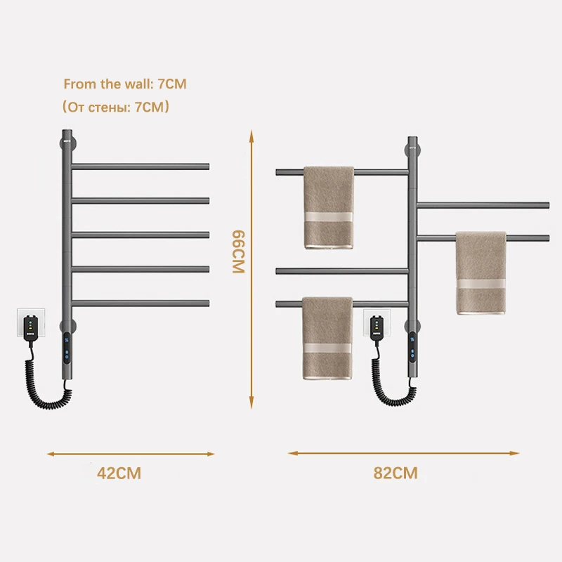 Imagem -06 - Cinza Aquecedor de Toalha. Aquecedor de Toalha Elétrico de Rail.180 ° Rotação Cremalheira de Toalha Elétrica. Radiador de Toalha Cronometrando Aço Inoxidável Preto Branco