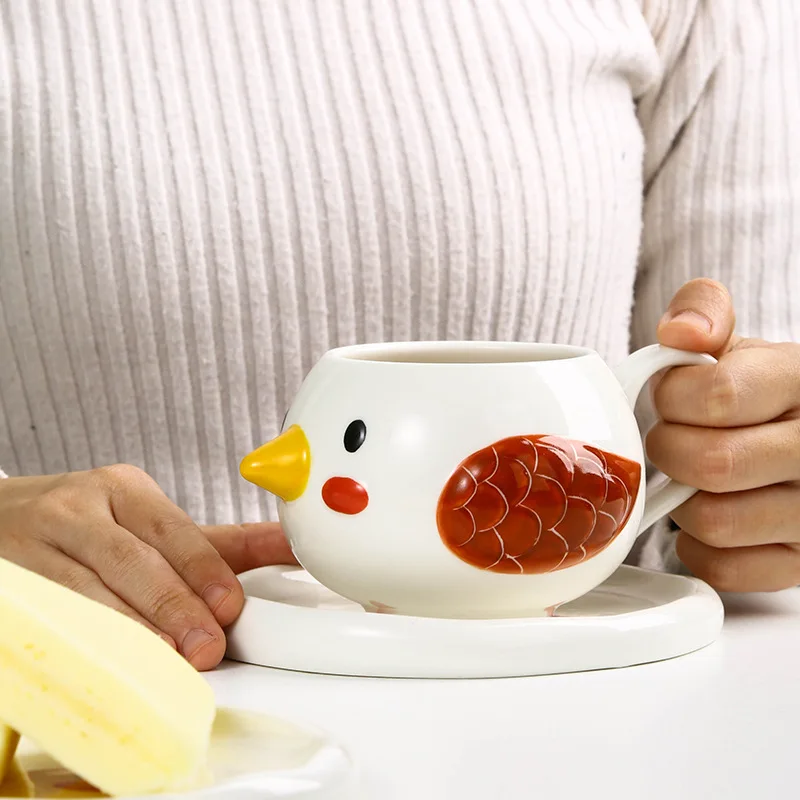 

Creative Ceramic Coffee Cup Cartoon Bird Breakfast Cup Household Large Capacity Cup Coffee Cup Saucer Water Cup Practical Gifts