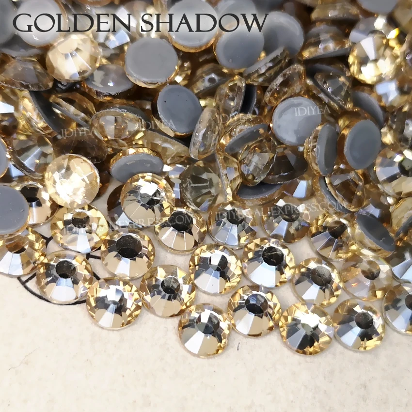 Golden Shadow glass hot fix rhinestone strass crystal hotfix flatback stones for fabric garment wedding clothes costume glitters