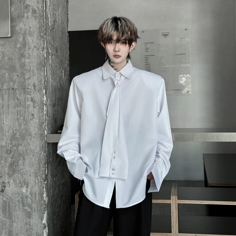 

Loose Long Sve Men's irt Pure Color Bar Singer White Base irt Top Casual Cotton Polyester Blend Summer irt