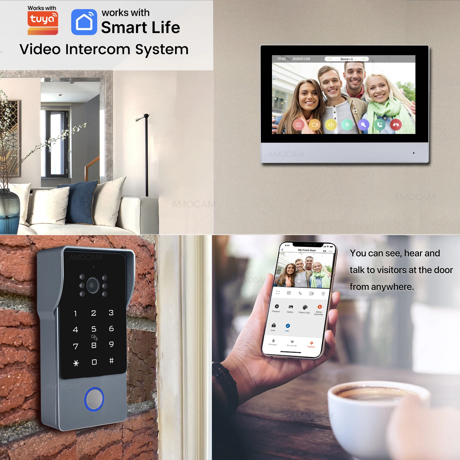 2 Wires Smart Home Wifi 1080P Video Intercom Video DoorPhone System Work with Tuya 7'' Touch Monitor Video Doorbell Door Camera