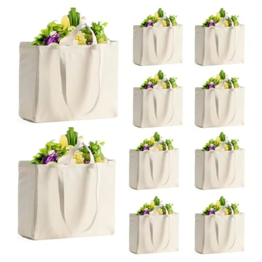 

Large Canvas Grocery Bags - Reusable Grocery Bag Heavy Duty Shopping Bags Dual Handles, Foldable, Washable