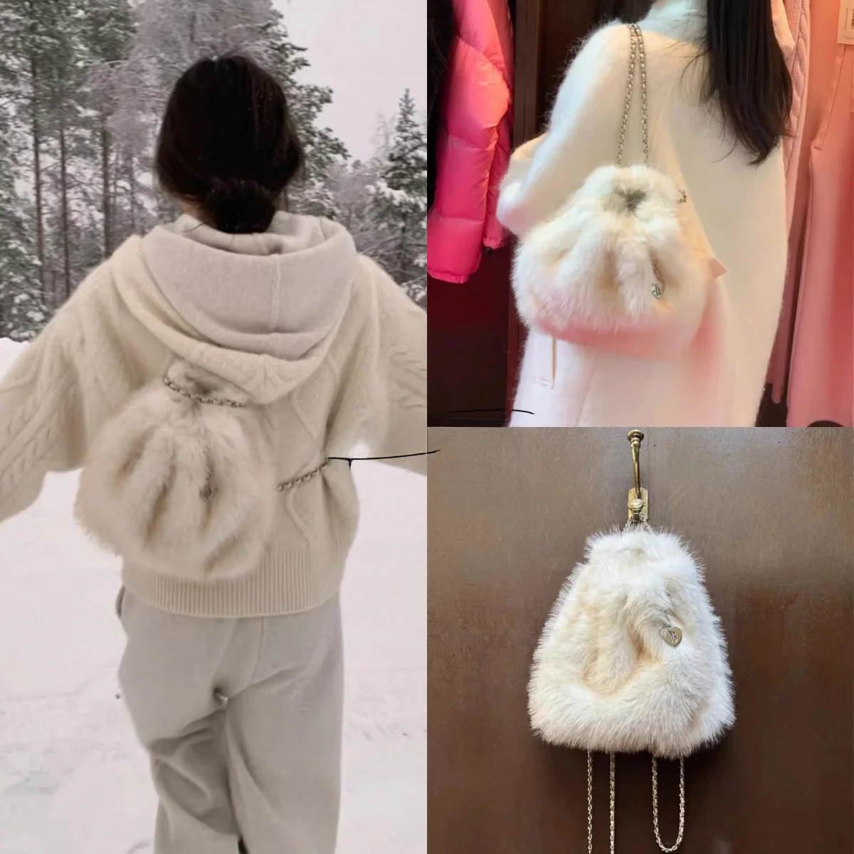 

Cute Plu Chain Double oulder Bapa New 2025 Ba Na Soft Casual Buet ape Metal Chain Handbag for Youth Daily Use