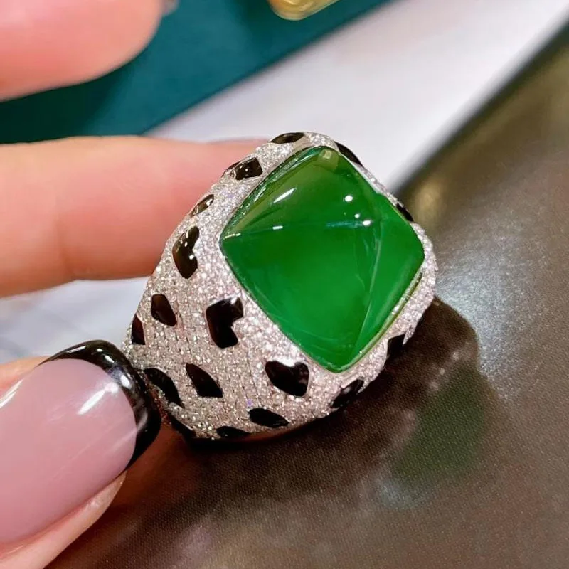 Huge 12 Carat Dapphire Ruby Emerald Gemstone Rings 925 Silver Leopard Print Resizable Rings Wedding Party Fine Jewelry