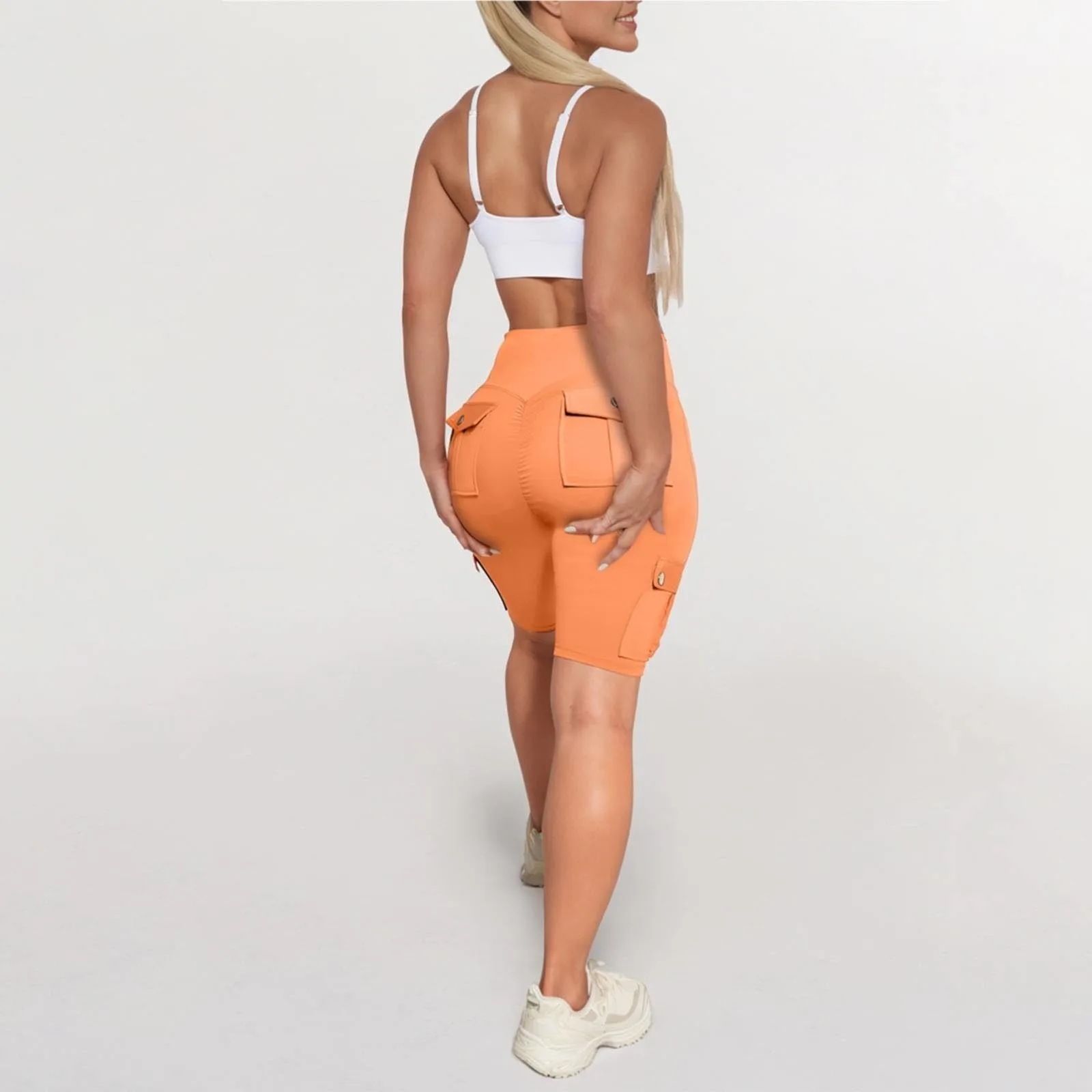 Pantalones cortos de Fitness para mujer, pantalones de Yoga de cintura alta, levantamiento de cadera, ciclismo, correr, pantalones cortos de entrenamiento de gimnasio elásticos con cinco bolsillos, nuevo, 2024