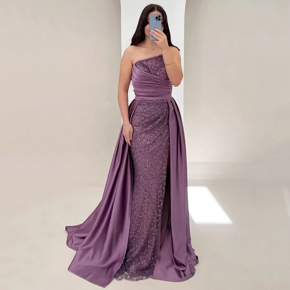 Robe de soirée sirène scintillante, élégante, sans manches, avec traîne de balayage de perles, pour invités de mariage, robe de bal, personnalisation