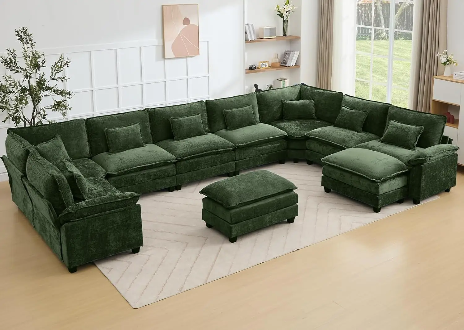 Oversized Modular Sectional Sofa with Ottoman, Deep Seat U Shaped Corner Sofa with Pillows, 10 Seater, Customized