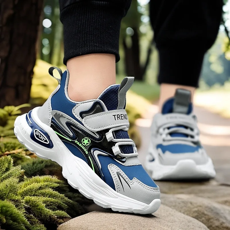 

Kids'Casual Shoes Color Blocking PU Leather Fashion Spring Sports Shoes For Children Anti-slip Blue Green Shoes Size 28-39