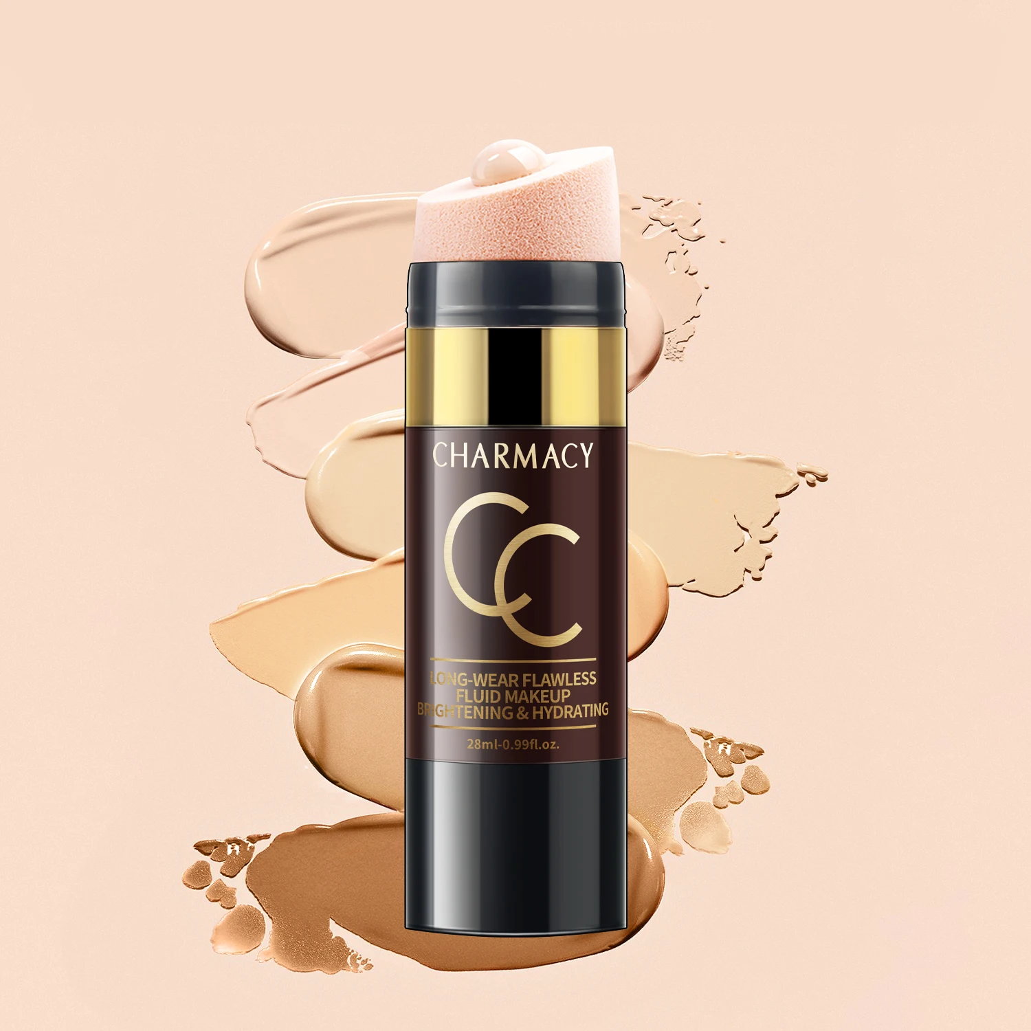 

CHARMACY Liquid Foundation Makeup with Sponge Head Moisturizer Whitening Oil-control Long Lasting Matte Concealer Facial Makeup