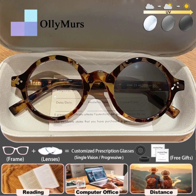 

Модные круглые фотохромные очки Ollymurs в маленькой оправе для женщин, высококачественные очки с защитой от синего света, оптические очки для чтения по рецепту