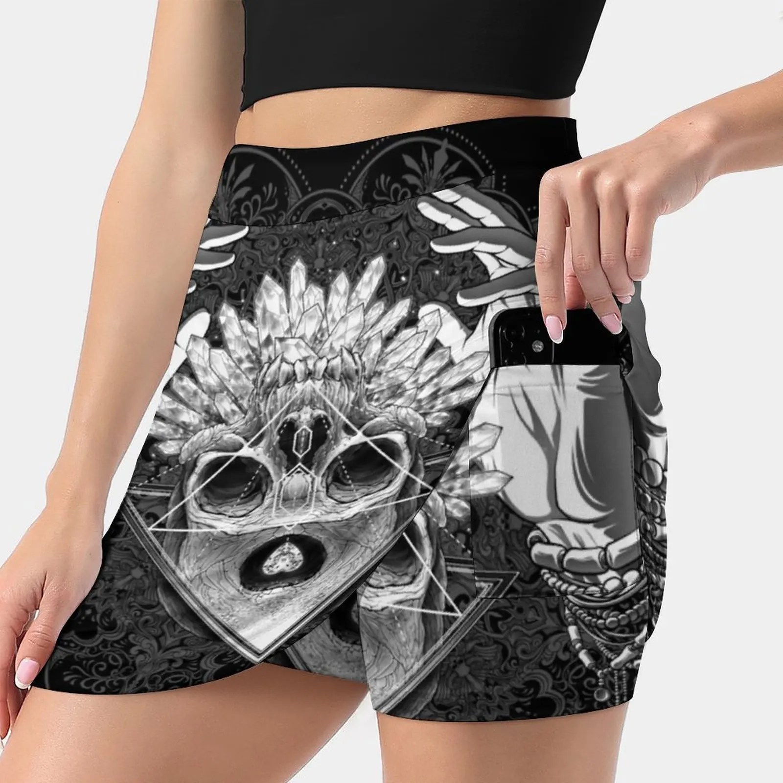 Winya No. 79 Women's skirt Mini Skirts A Line Skirt With Hide Pocket Mandala Sacred Geometry Pattern Crystal Jewelry Triangle