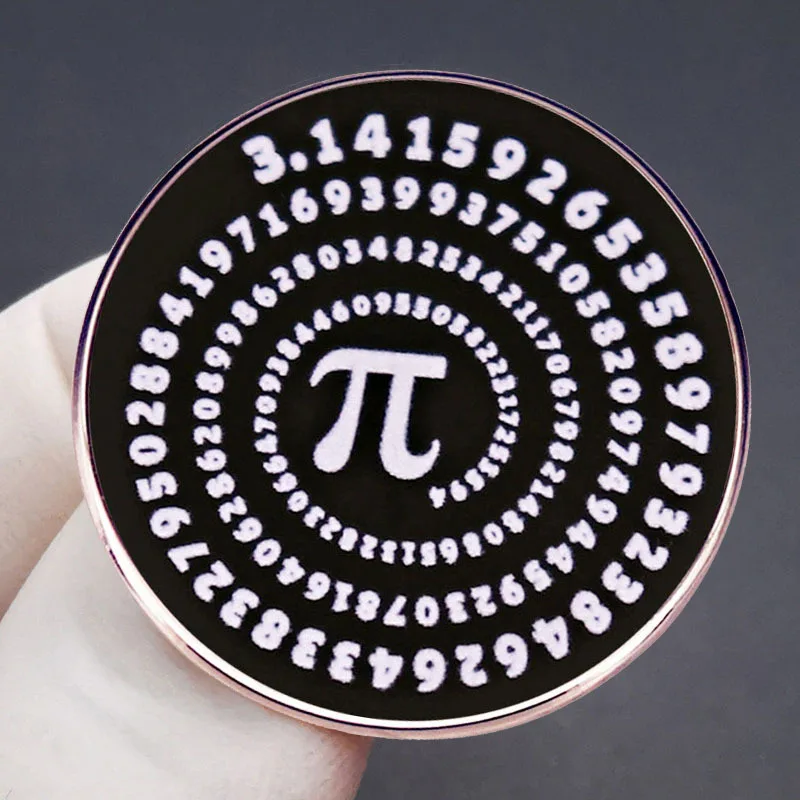 Nerd‑themed Digital Alloy Brooch White Pi Symbol Spiral Numbers Round Badge Lapel Pin Daily Wear Accessory for Friends Gift