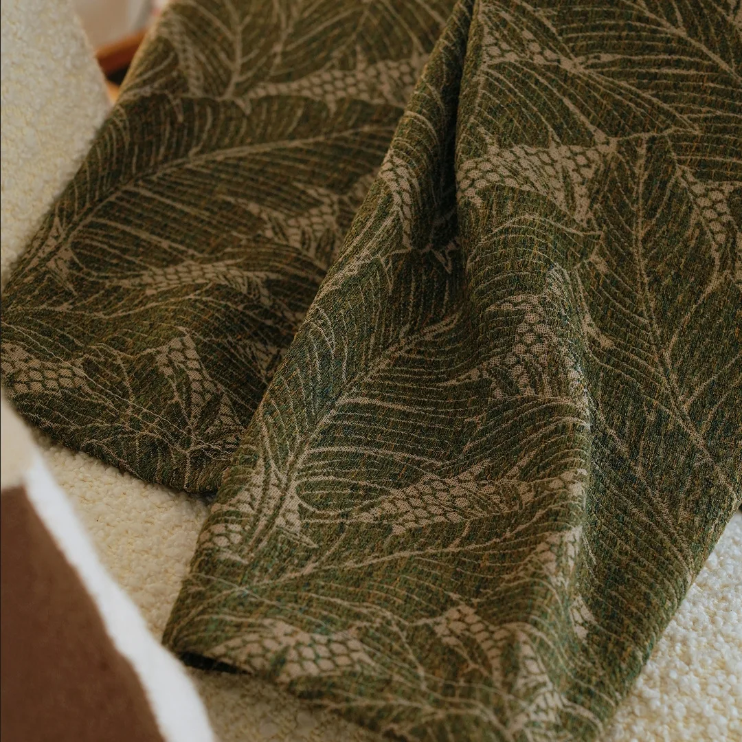 Custom Size Palm Gauze and Cloth Also Gauze Nanyang Mid-century Style Living Room Gauze Curtain Yarn-dyed Jacquard Retro Decor