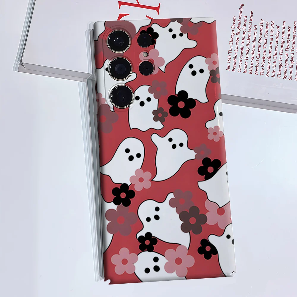 Ghost Blossom Phone Case for Samsung Galaxy S26 S25 S24 S23 Ultra Plus Luxury Double-layer anti-fall Back Cover