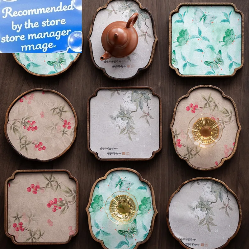 

Walnut Crabapple Ruyi And Square Pot Bearing Holder Traditional Teaware Support Dry Brew Table Tea Tray Household Teaset Gift