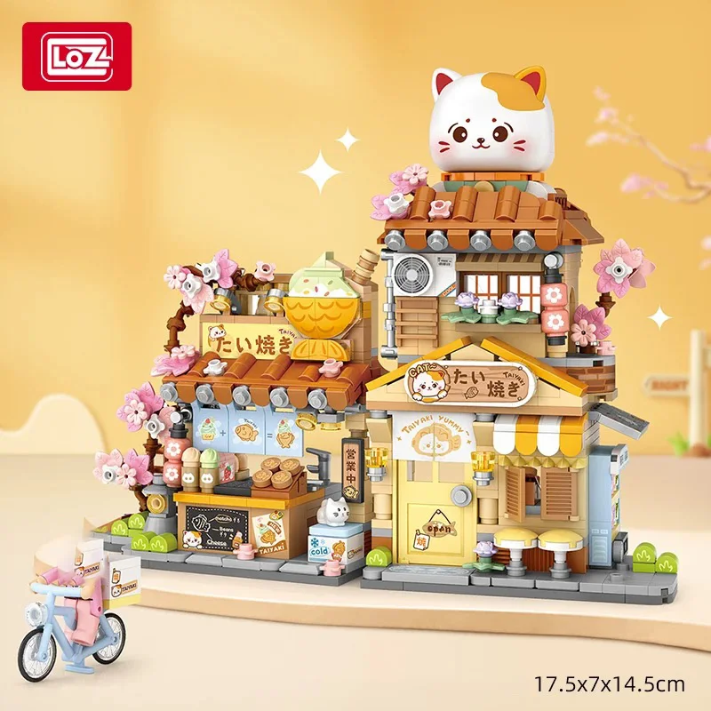 LOZ-4801 Klappbarer Street View Bär Takoyaki Holzhaus Blumenwerkstatt Gebäudehaus Modell Kinderbausteine Spielzeug