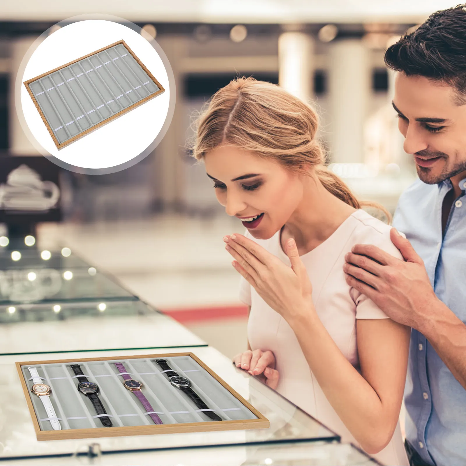 

Элегантный деревянный лоток для демонстрации часов с флокированной подкладкой, многофункциональный органайзер для хранения часов, ювелирных украшений, браслетов и ожерелий