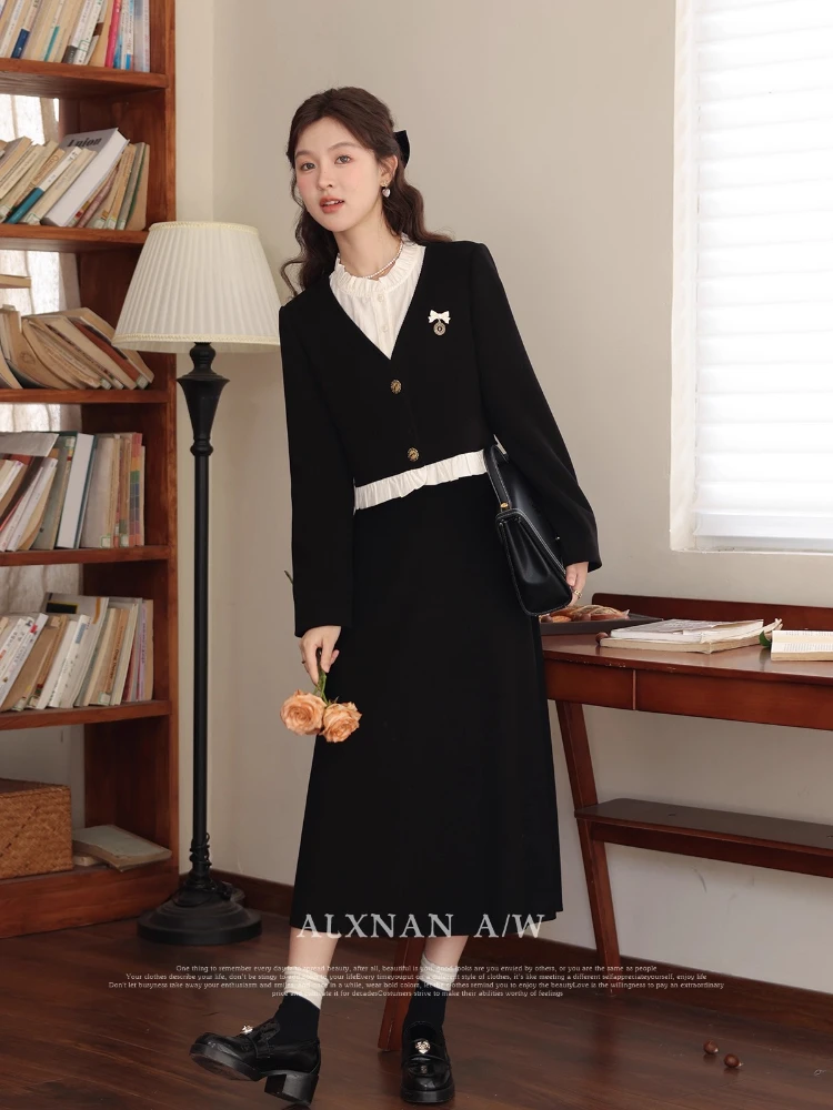 กระโปรงยาวไซส์ใหญ่ ALXNAN คุณภาพสูง ผ้าลูกฟูก กันยับ เอวสูง ทรงเอ กระโปรงหรูหรา รุ่น DM00811BQ1