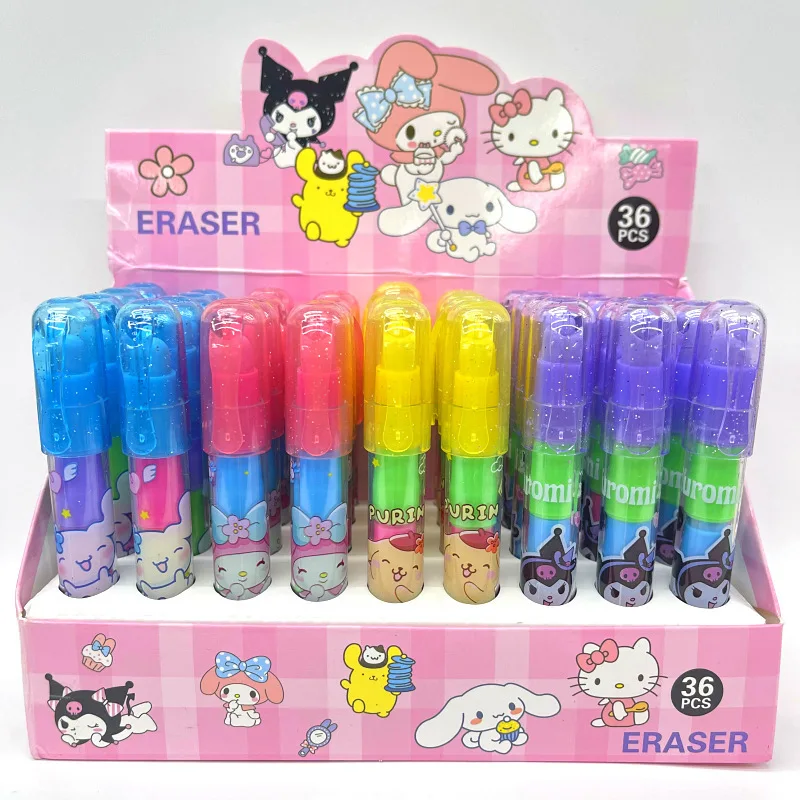 

36 Pcs/ Set Of Sanrio Hello Kitty Kuromi Melody Cinnamorroll Diy Kawaii Pencil Eraser Student Stationery Small Gifts Small Gifts