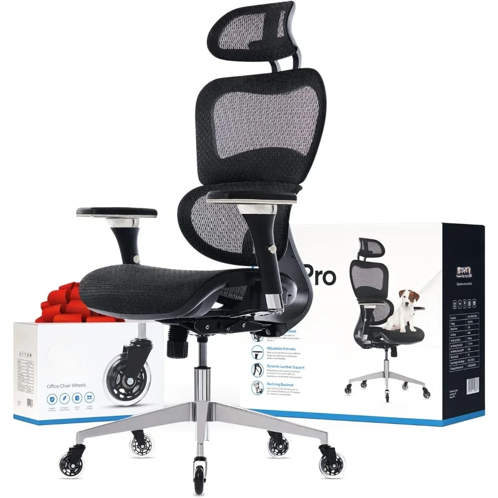 ErgoPro Ergonomic Office Chair,Rolling Desk Chair with 4D Adjustable Armrest,3D Lumbar Support,Blade Wheels Mesh Computer Gaming