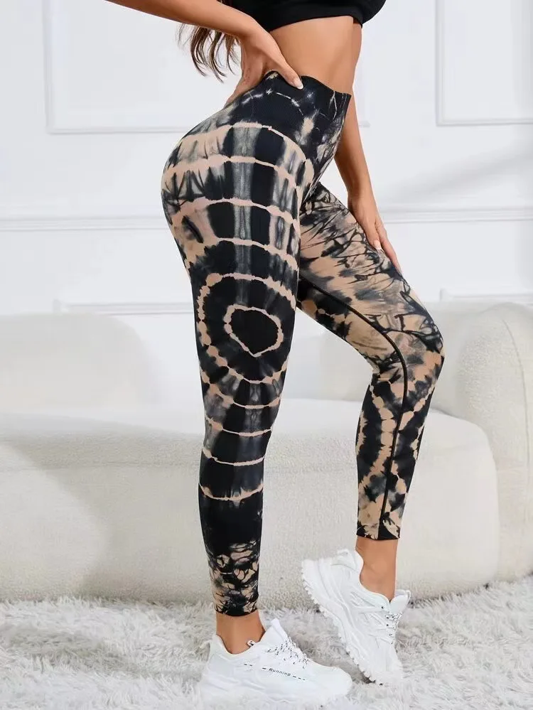 Tie Dye Leggings High Waist Elastic Yoga Pants Seamless Push Up Tights Fitness Women Sport Gym Training Running Leggings Femme