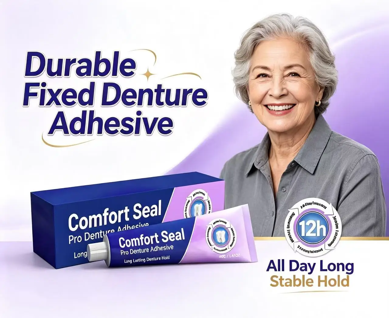 Durable Fixed Denture Adhesive Cream All Day Long Stable Hold Comfort Fit Anti Slip Denture Glue For Daily Denture Care