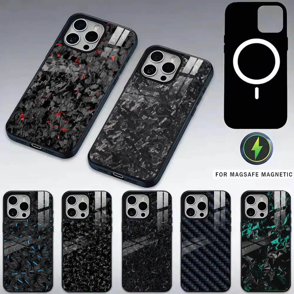 Forged Carbon Fundas-t Phone Case For iPhone17,16,15,14,13,12,11 Plus,Pro Magnetic For Magsafe Wireless Charging