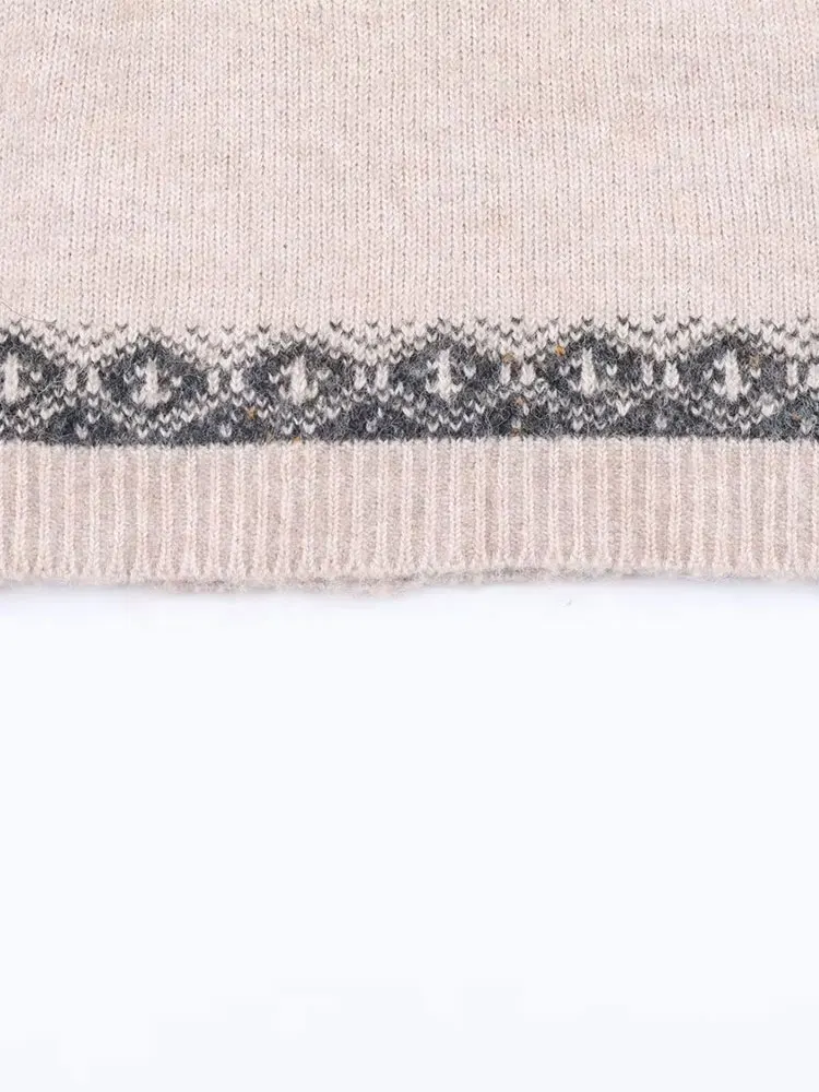 NLZGMSJ suéter de mujer 2025 Otoño Invierno moda cuello redondo manga corta Jacquard suéter de mujer Jersey elegante Top de calle de altura