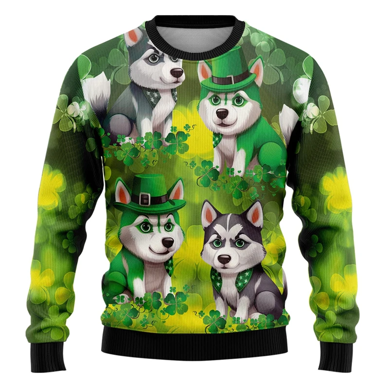 Lucky Shamrock Pet Dog 3D Printed Ugly Christmas Sweaters Cartoon Husky Chihuahua Unisex Jumper Sweater Cute Schnauzer Pullovers