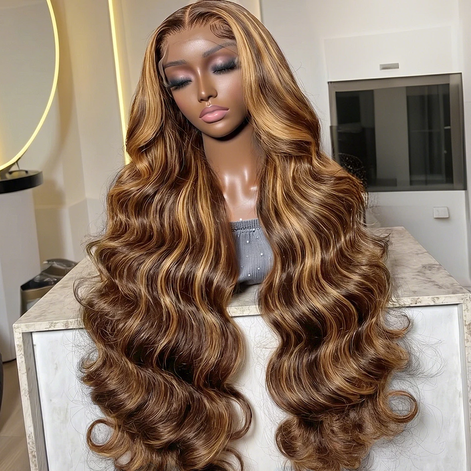 1B/27 Highlight Ombre 13x6 HD Lace Front Wigs Human Hair Body Wave Lace Frontal Wig Pre Plucked With Baby Hair Pre Colored Transparent 200% Density Wig 38 Inch