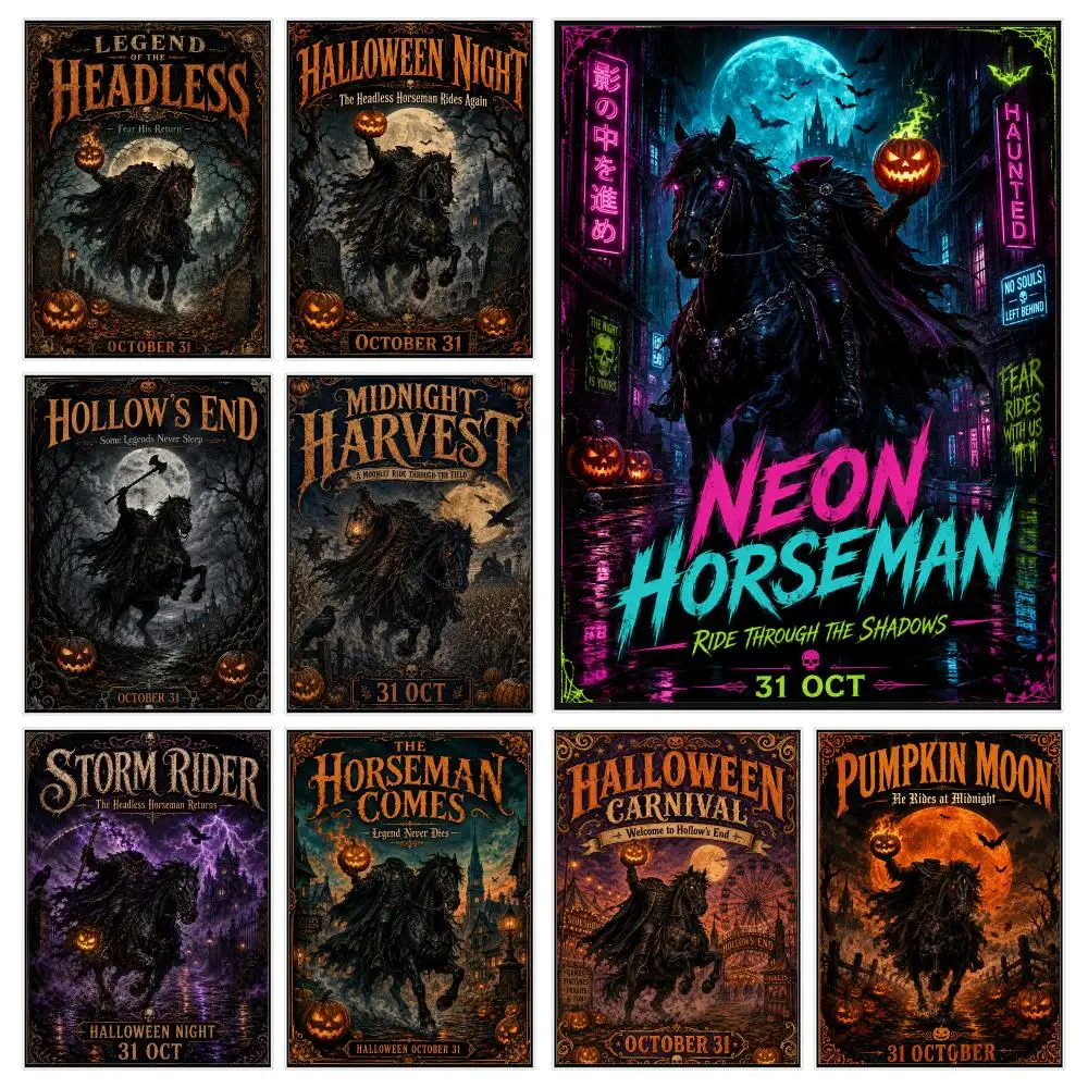 h-Halloween Headless Horseman Poster Modern Luxury Wall Poster Home Decor Space Enhancer