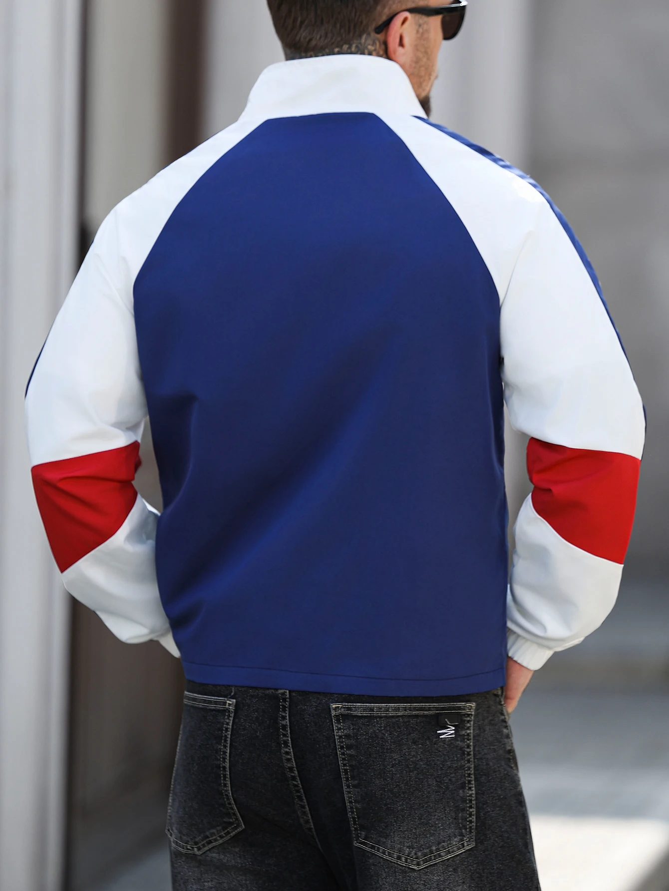 Men's Double-Layer Color-Block Jacket, Striped Stand Collar with Spliced Liner, Casual Sports Top, Team Uniform, Jersey, School