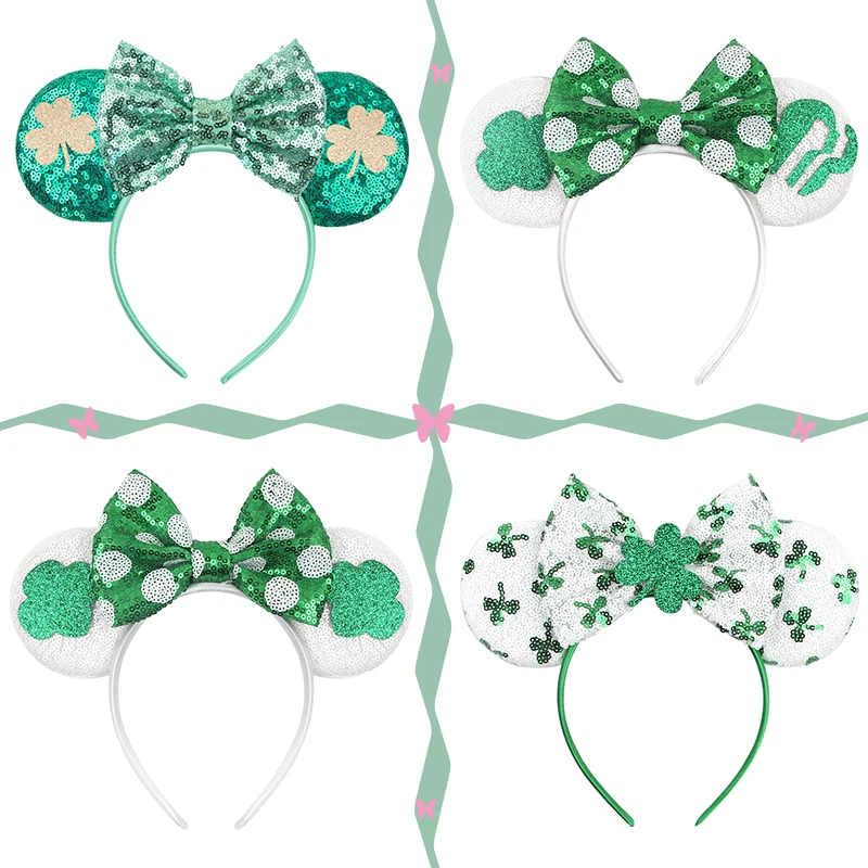 

1pc Disney Princess Minnie Hair Hoops Green Cartoon Sequins Bow Birthday Party Perfect Gift for Girls Wearing Hair Accessories