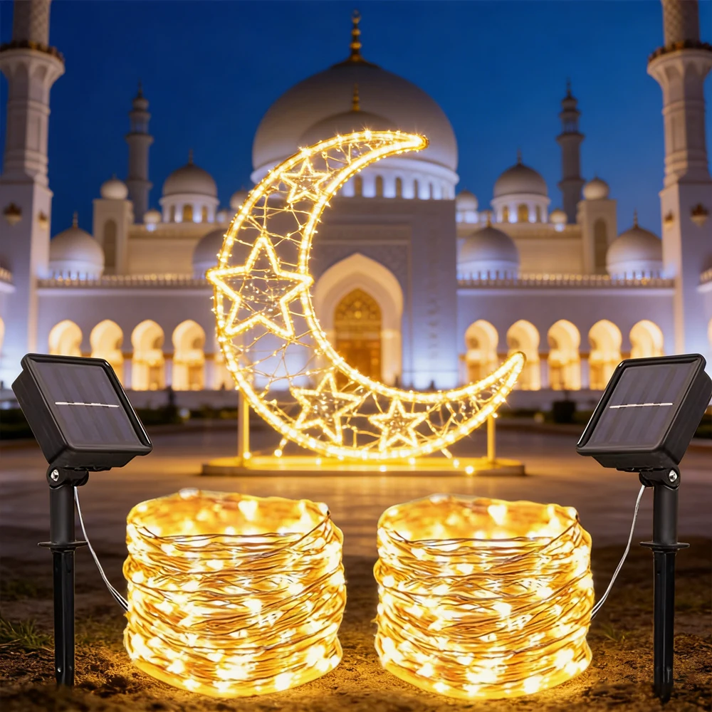 

EID Mubarak Ornaments Mother's Day Solar Led Fairy Light Outdoor Festoon Led Garland String Lights Party Garden Solar Lamp Decor