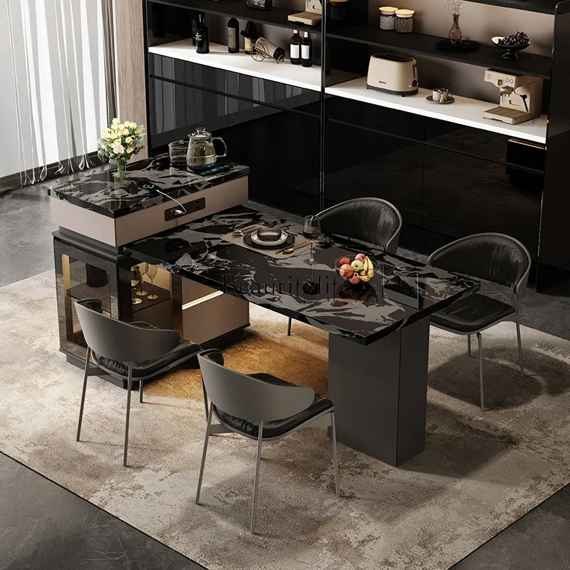 

pg46Italian minimalist rock slab dining table household retractable island table integrated