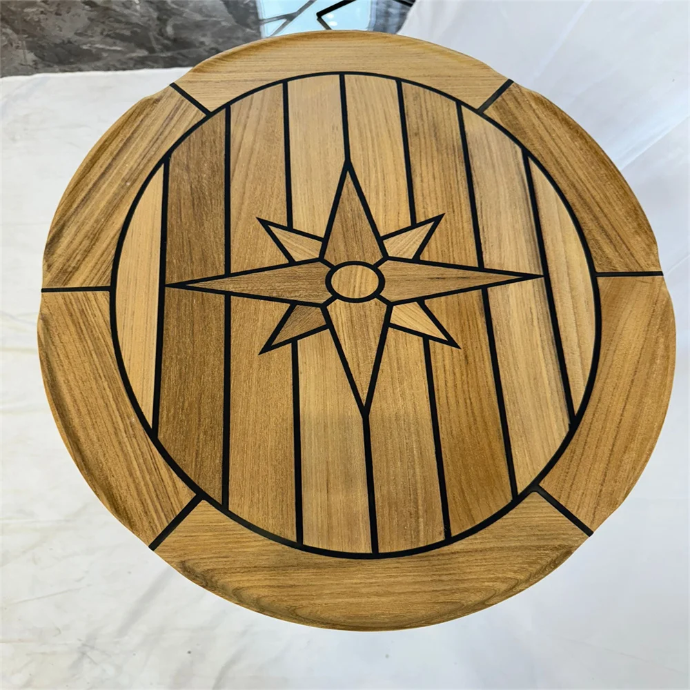 Boat Oval Teak Table Top 440x580mm,17.3x22.8 Inch Ellipse Star Inlay Marine Yacht RV TE4560