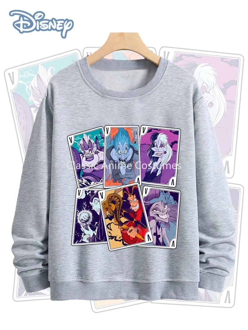 سترة ديزني الرجالية الكاجوال برقبة دائرية وأكمام طويلة، سويت شيرت مريح مع نمط شرير مطبوع للخريف والشتاء