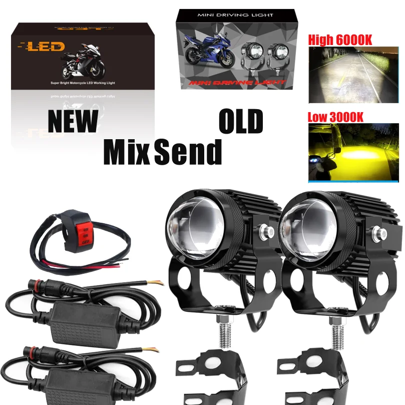Heyword 1pc Motorcycle Mini  Light Dual Colo for Headlight Auxiliary Spotlight Lamp R ATV Scooter Moto Fog Light Accessories 12V