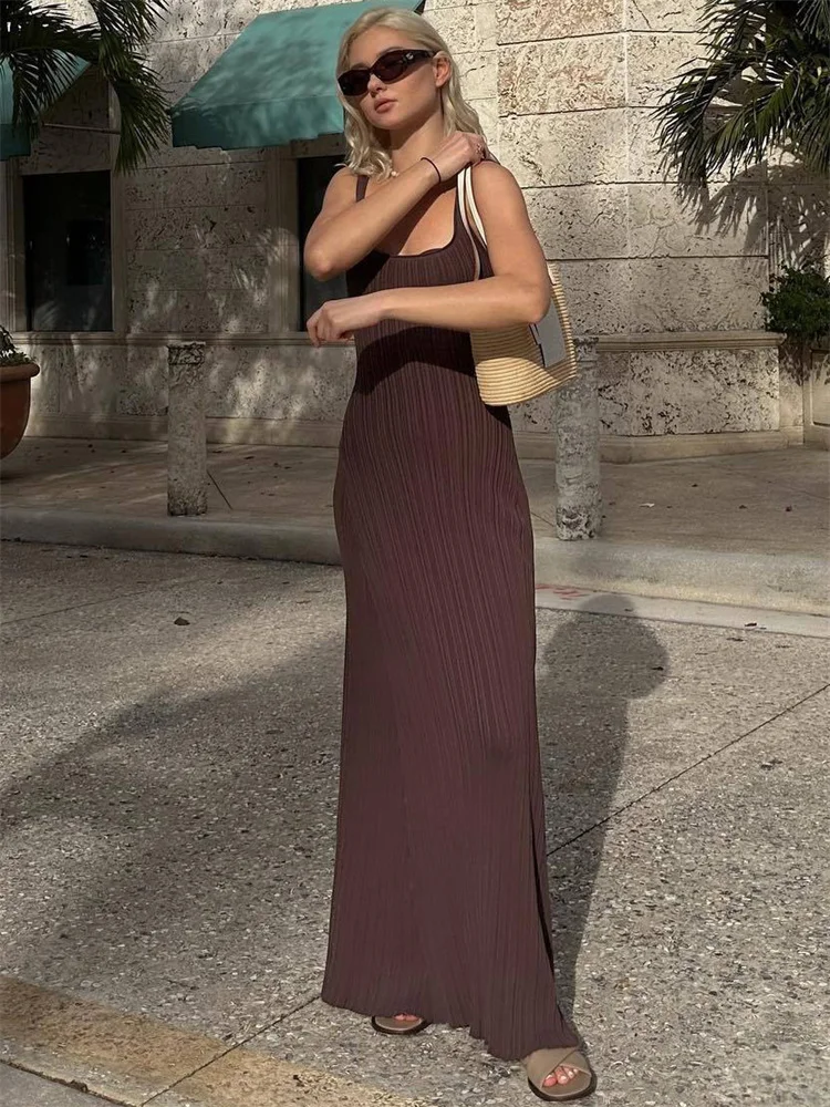 Tossy Knit Ribbed Slim Maxi Dress Female Backless Scoop Neck Fashion Elegant Party Looks Long Dress Patchwork Knitwear Dress