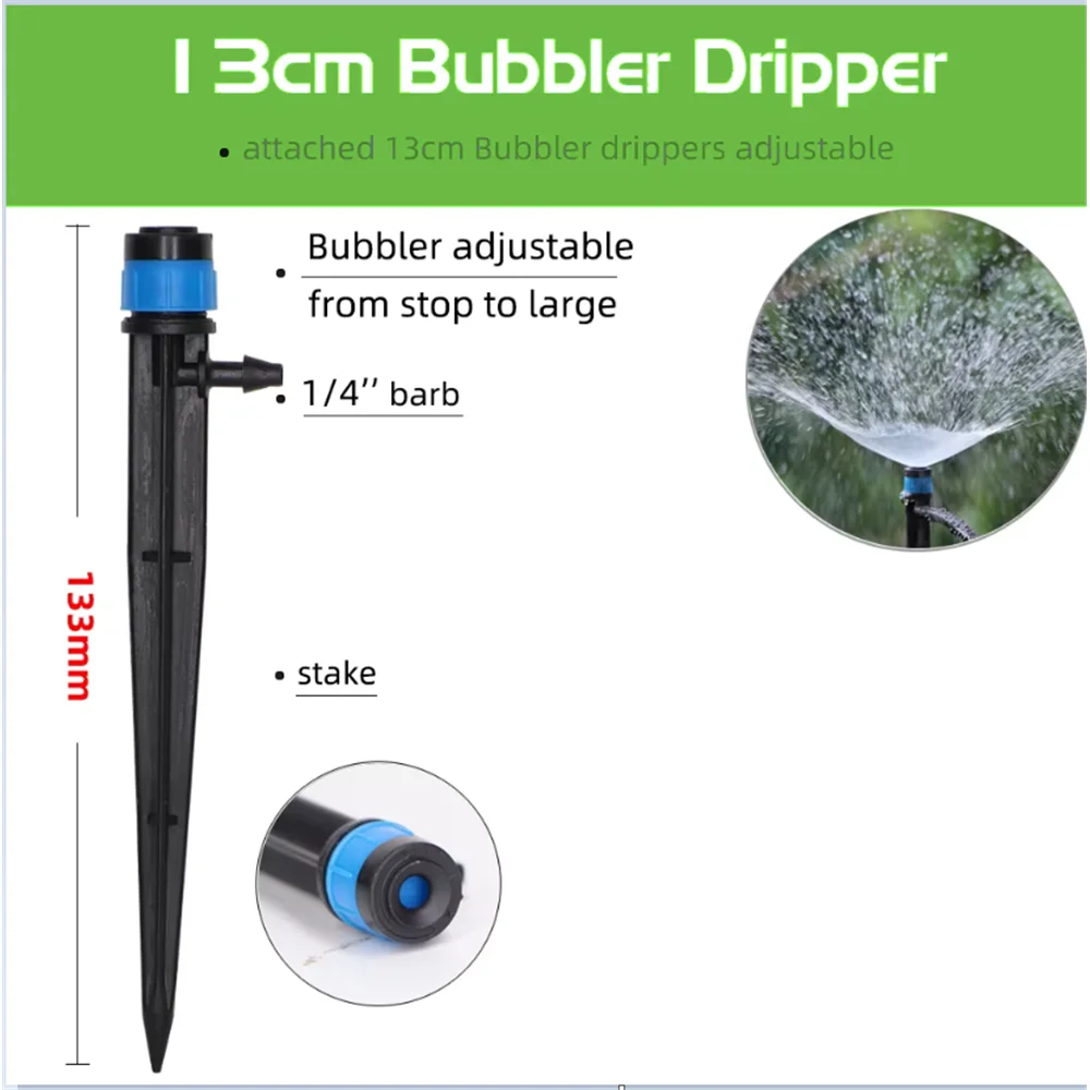 Adjustable Bubbler Dripper Stake Sprinkler,0-80L/h Water Flow,13/18/28cm,Lock Hook Connector for 4/7mm Hose Garden Irrigation