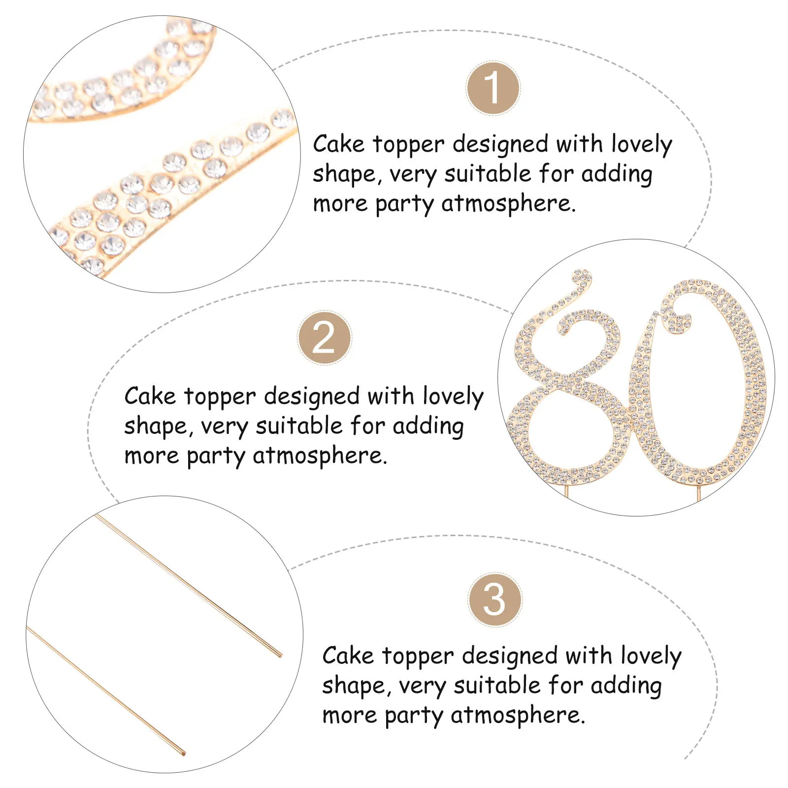 

80Th Birthday Cake Topper Alloy Rhinestone Decor Glitter Party Cake Decoration Ornament for Dessert Fruit Display Chic Eye