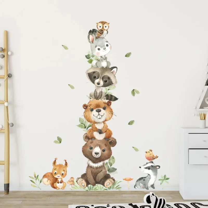 New Cartoon Cute Animals Wall Stickers for Kids Rooms Bear Rabbit Children's Sticker Wallpaper Boy Baby Nursery Room Wall Decals