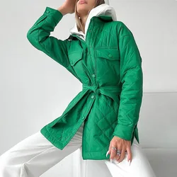 Lencería con cuello de solapa para mujer, ropa de abrigo elegante, abrigos de algodón gruesos y cálidos, chaqueta informal de manga larga, lencería suelta sólida