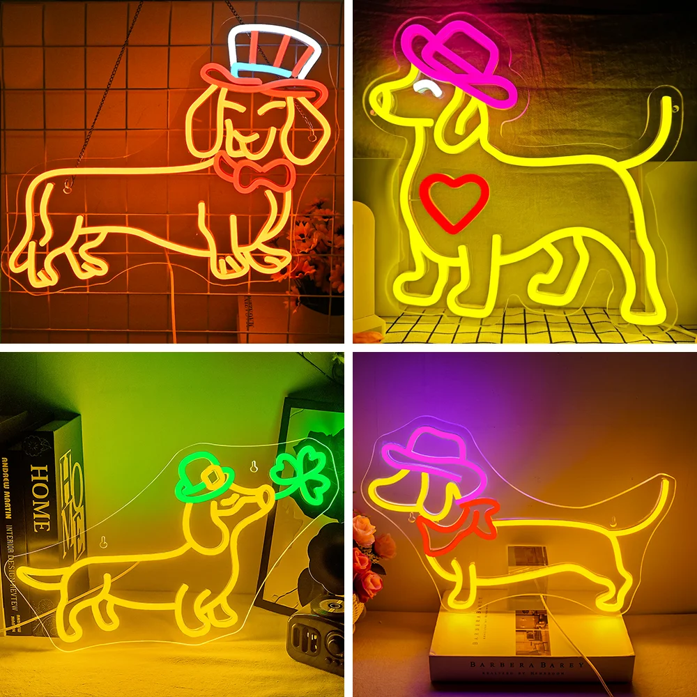 

Dachshund Neon Sign Dog Neon Signs for Wall Decor Cowboy Hat Led Light Sign for Pet Shop Bedroom Wall Home Party Decor Dimmable